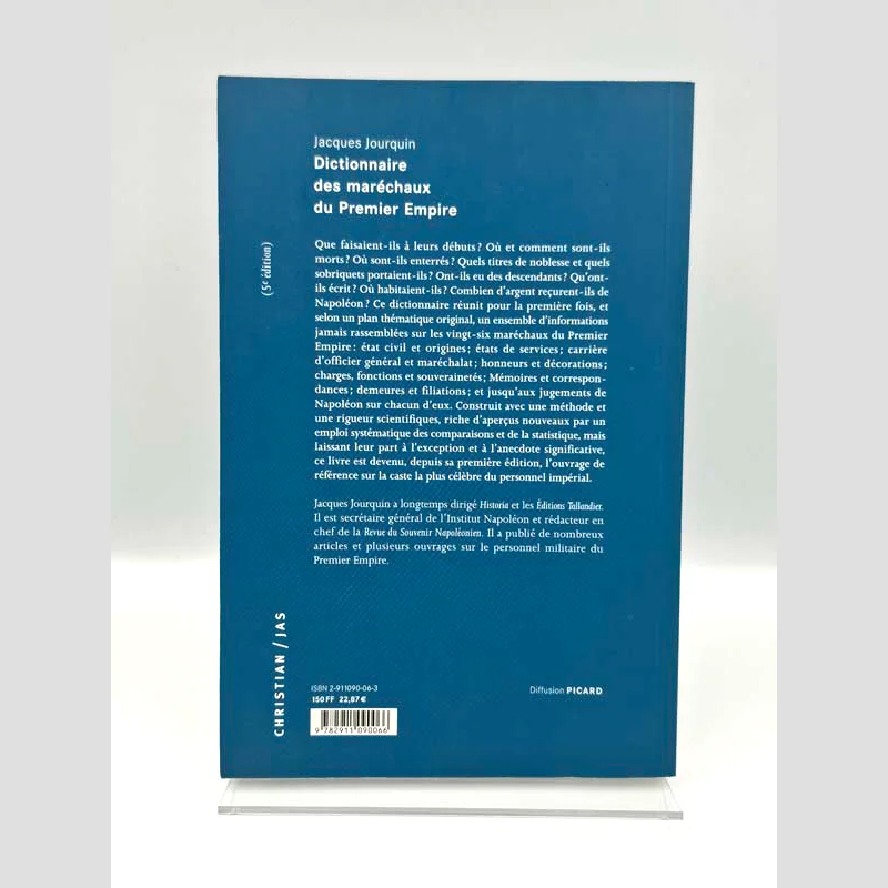 Quatrième de couverture du Dictionnaire des Maréchaux du Premier Empire, Éditions Christian Jas.