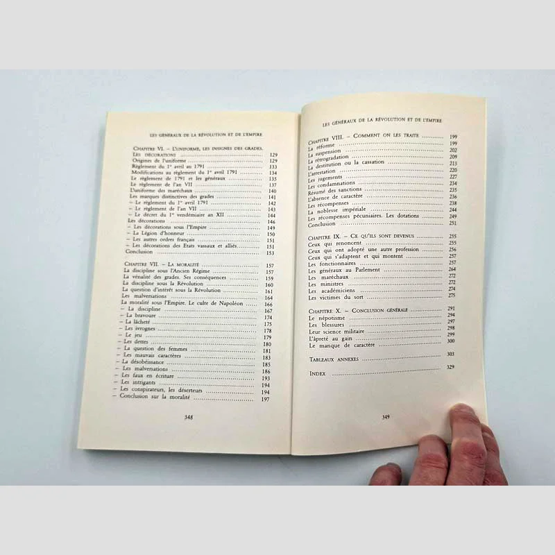 Détail du sommaire chapitres VI à X - Les généraux de la Révolution et de l'Empire de Georges Six