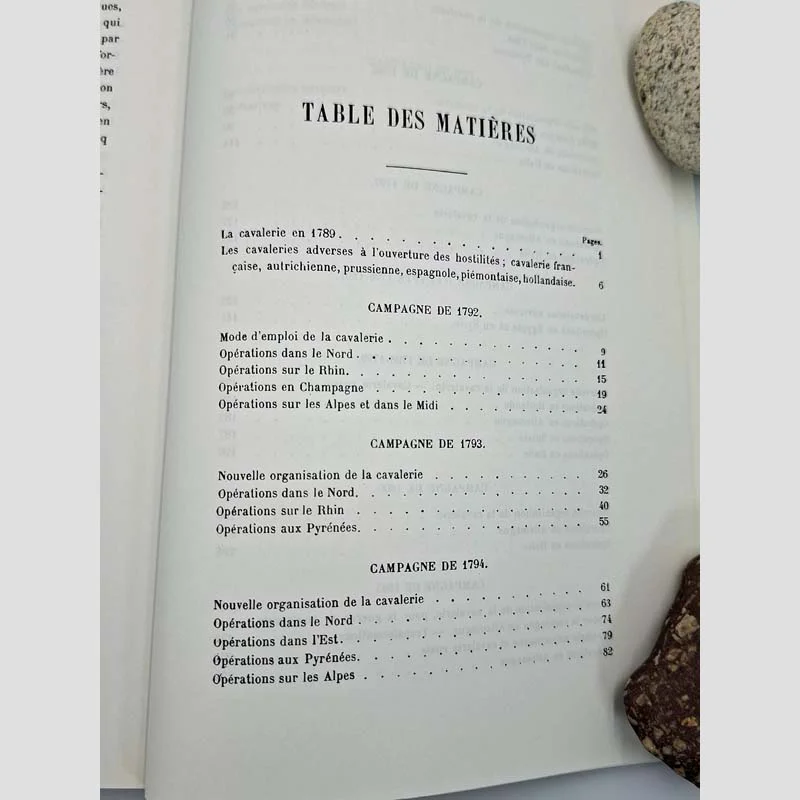 Table des matières du tome I, première partie, du livre La Cavalerie dans les guerres de la Révolution et de l'Empire