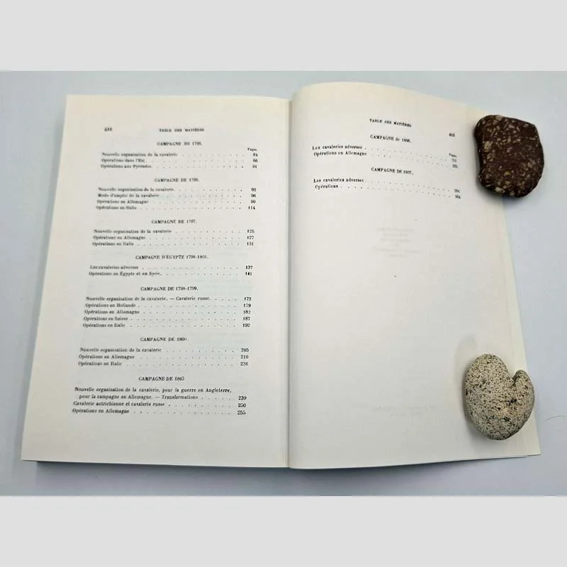 Table des matières du tome I, deuxième partie, du livre La Cavalerie dans les guerres de la Révolution et de l'Empire
