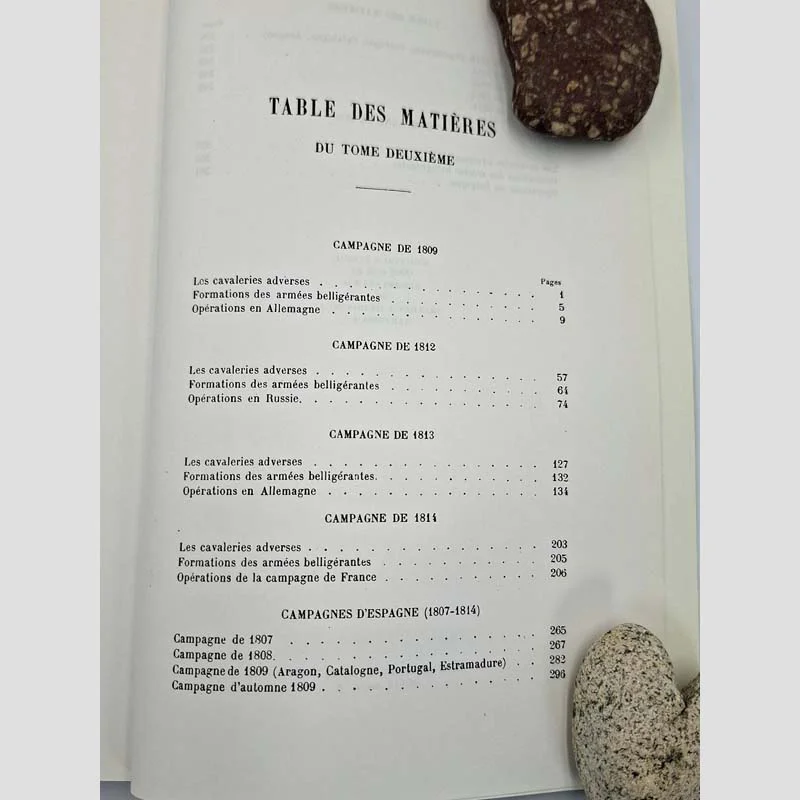 Table des matières du tome II, première partie, du livre La Cavalerie dans les guerres de la Révolution et de l'Empire