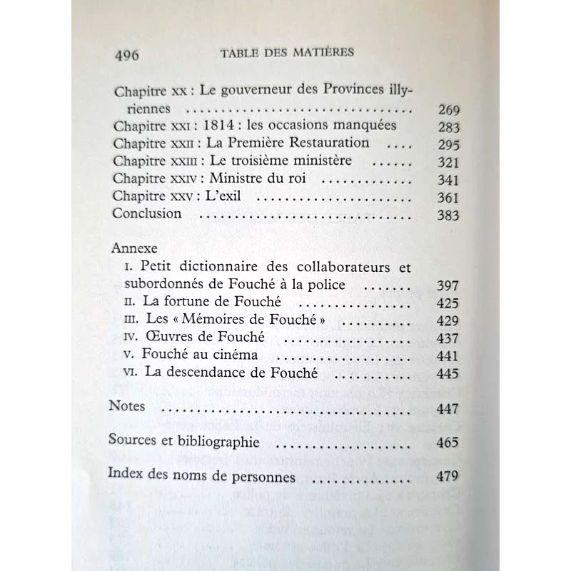 Table des matières du livre Joseph Fouché par Jean Tulard