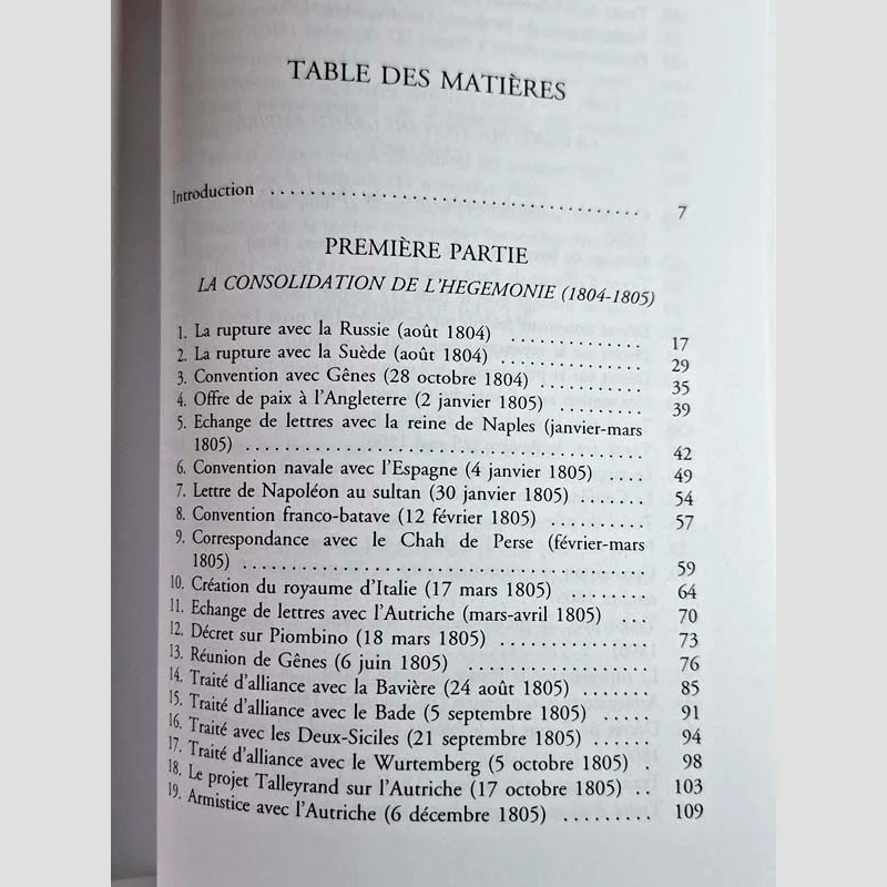 Table des matières (1) du livre Les grands traités de l'Empire (1804-1810) - Tome 2
