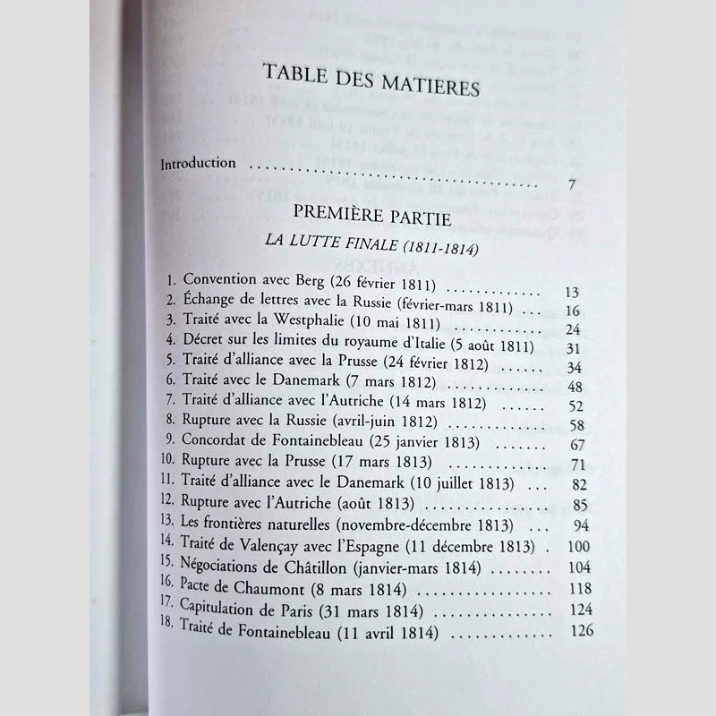 Table des matières (1) du livre Les grands traités de l'Empire (1810-1815) - Tome 3