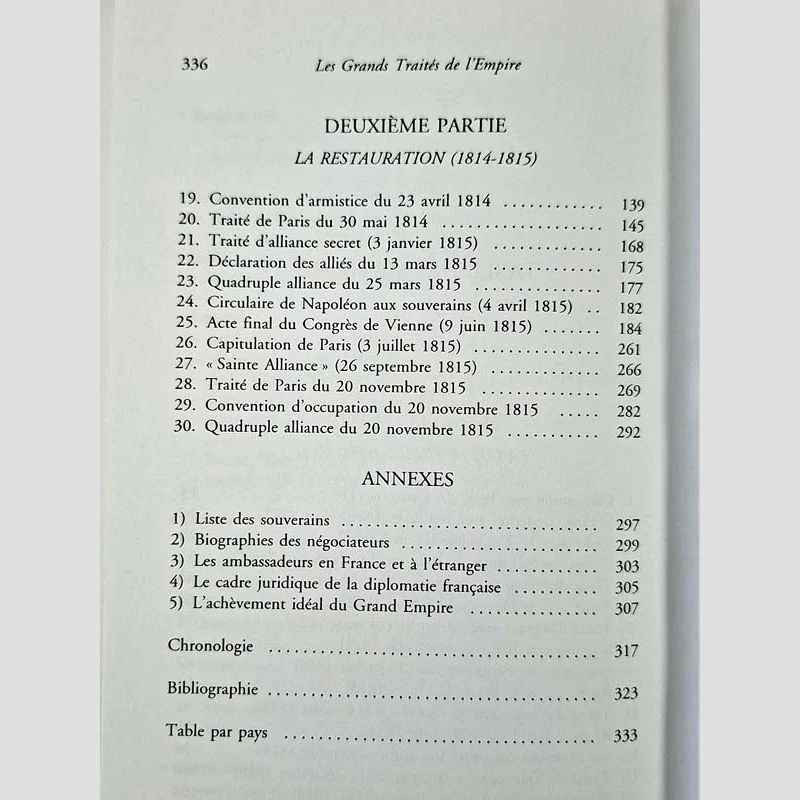 Table des matières (2) du livre Les grands traités de l'Empire (1810-1815) - Tome 3