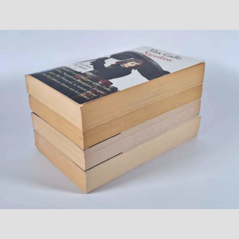 Vue de trois-quarts des quatre tomes du livre Napoléon de Max Gallo