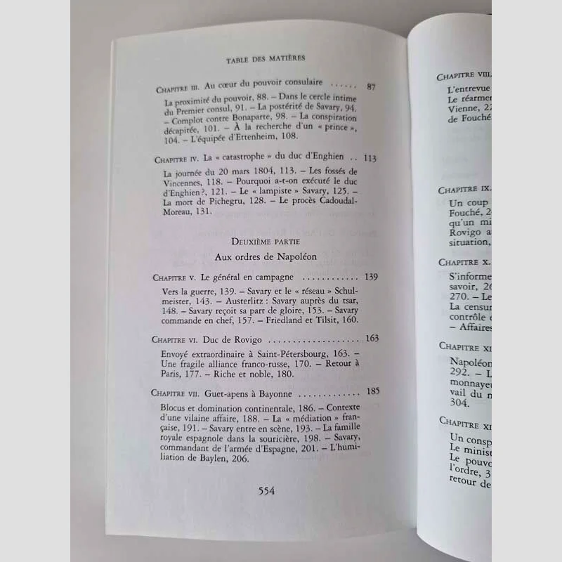 Table des matières (2) du livre Savary - Le séide de Napoléon de Thierry Lentz