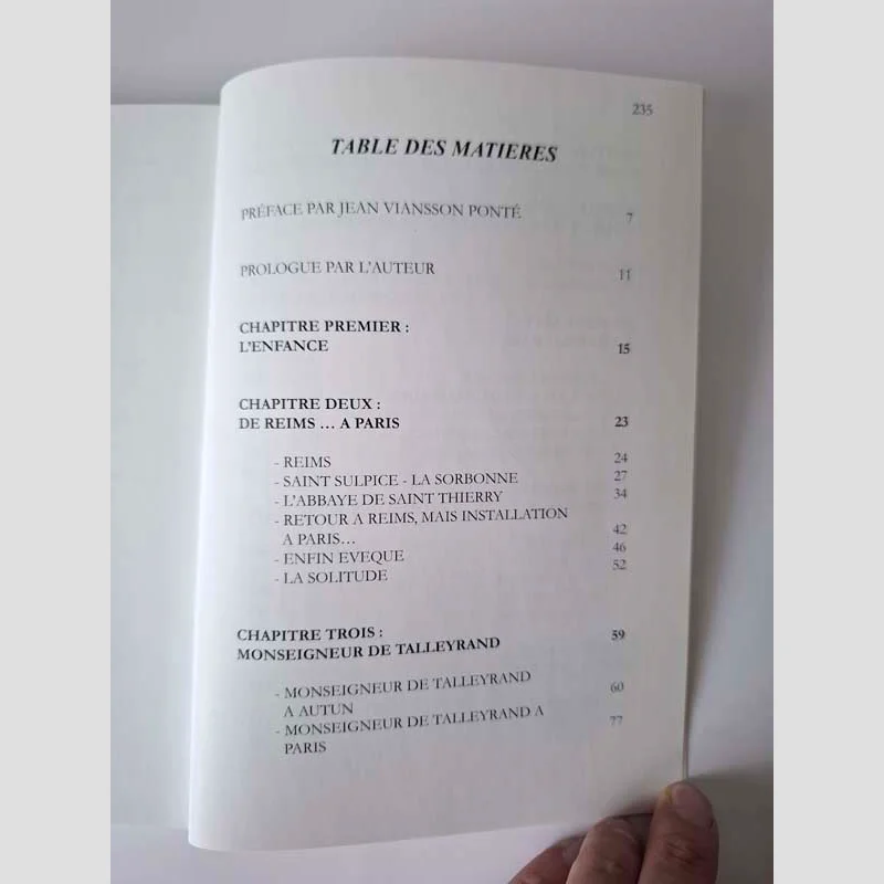 Table des matières (1) du livre Talleyrand - Souvenirs actuels ... par le Docteur Guy Rérolle
