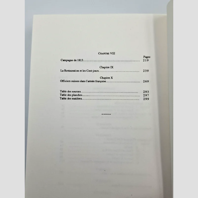 Table des matières (2) du livre Histoire des troupes suisses au service de France de H. de Schaller