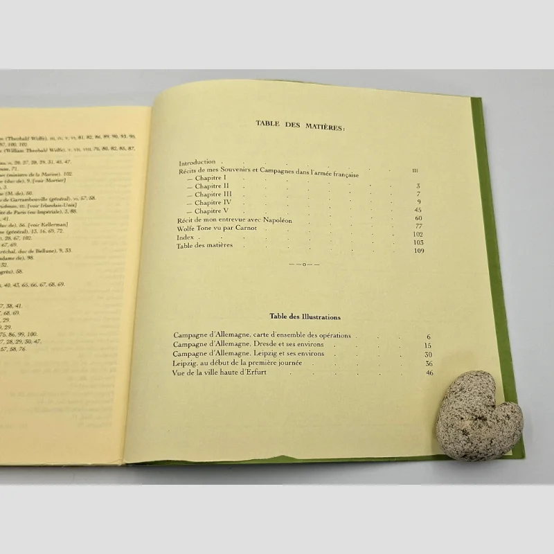 Table des matières du livre Récits de mes souvenirs et campagnes dans l'armée française - William Theobald Wolfe TONE