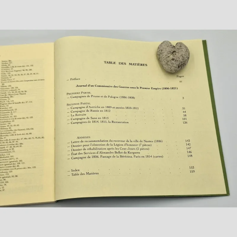 Table des matières du livre Journal d'un commissaire des guerres pendant le Premier Empire 1806-1821 - Alexandre Bellot de Kergorre